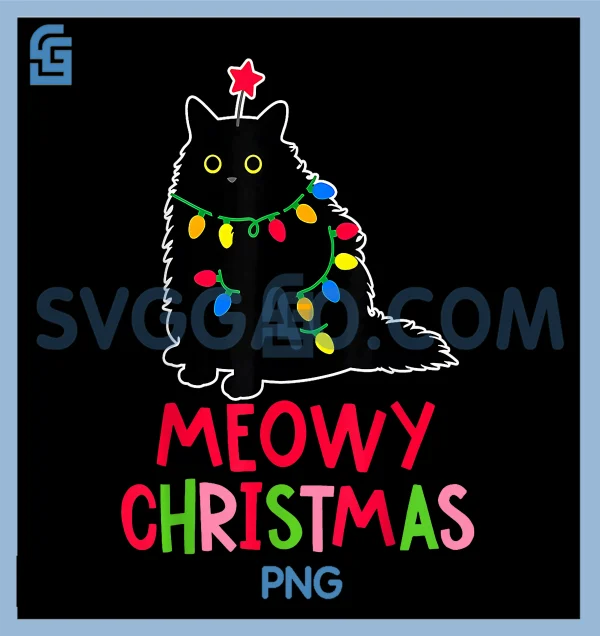 Meowy Christmas Xmas Lights PNG, Black Cat Family Funny PNG – SVGGAO