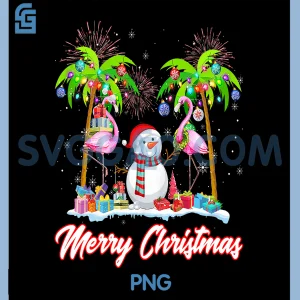 Merry Christmas Flamingo PNG, Xmas Palm Tree Light Tropical PNG