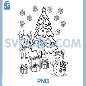 Merry Christmas Tree Snowman PNG, XMAS DIY Coloring PNG
