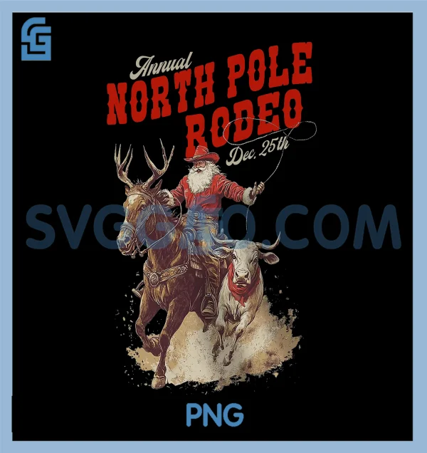 Retro Annual North Pole Rodeo PNG, Santa Western Cowboy Christmas PNG ...