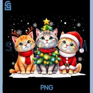 Retro Christmas Oriental PNG, Santa Reindeer Cat Lover PNG