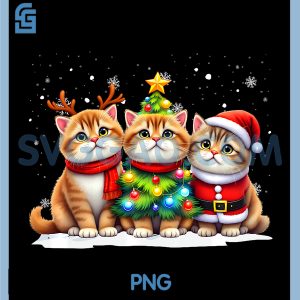 Retro Christmas Scottish Fold PNG, Santa Reindeer Cat Lover PNG