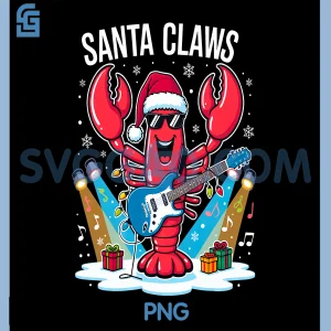 Santa Claws Funny Christmas PNG, Lobster with Rock Guitar Xmas PNG