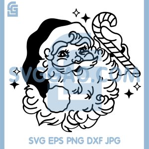 Vintage Santa Face SVG, Retro Christmas Candy Cane Clipart SVG