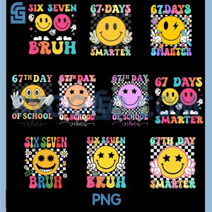 67 Days of School Smile Face PNG Bundle, 67 Days Smarter Teacher Bundle PNG