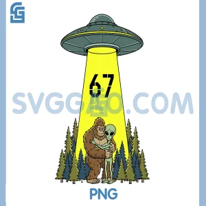 67 Funny Six Seven PNG, Gen Alpha Slang Alien Bigfoot PNG