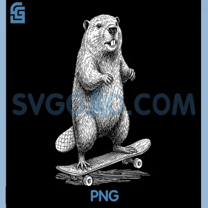 Skater Skateboarder Beaver PNG, Funny Animal Skateboarding PNG