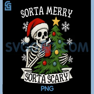 Skeleton Santa Sips Hot Cocoa PNG, Christmas Fear Meets Cheer PNG