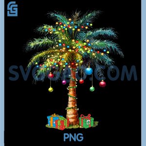 Tropical Christmas Hawaiian PNG, Santa Xmas Lights Palm Tree PNG