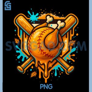 Turkey Baseball Thanksgiving PNG, Funny Roast Ball Drip Graffiti PNG
