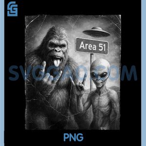 UFO & Rock On Area 51 PNG, Bigfoot and Alien Vintage Sasquatch PNG