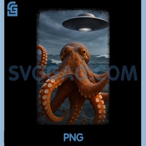 UFO Distressed Octopus PNG, Selfie with Funny Invasion Alien PNG