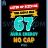 Sigma 67 Aura Energy No Cap PNG, Listen Up Rizzlers Funny Meme PNG