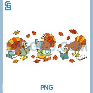 Turkey Reading Books PNG, Fall Thanksgiving PNG, Teacher Book Lovers PNG