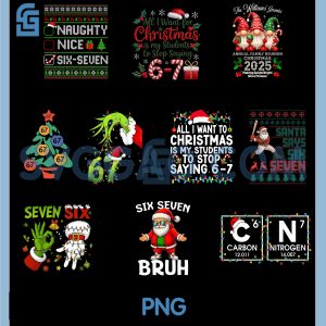 67 Meme Funny Six Seven PNG Bundle, Christmas 6-7 Meme Santa 6 7 Bundle PNG