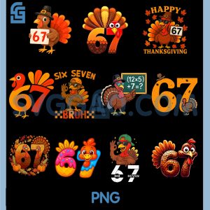 67 Meme Happy Thanksgiving PNG Bundle, Turkey Funny Six Seven Brainrot Bundle PNG