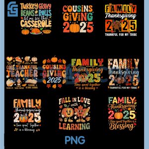 Cousins Giving 2025 Retro PNG Bundle, Thanksgiving Family Matching Fall Bundle PNG