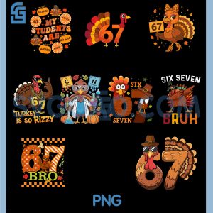 Funny 67 Thanksgiving Turkey PNG Bundle, Dabbing Six Seven Bruh Meme Bundle PNG