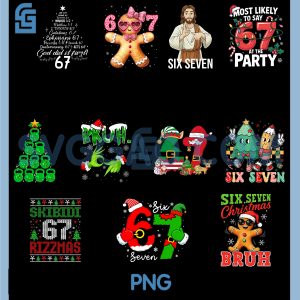 Funny Meme 6 7 Bundle PNG, Christmas 67 Santa Elf Matching PNG Bundle