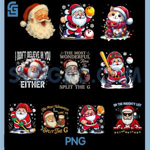 Funny Santa Baseball PNG Bundle, Christmas Funny Bundle PNG