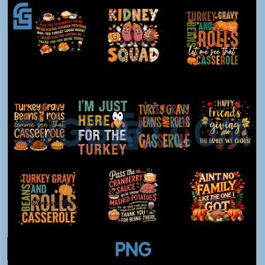 Funny Turkey Gravy PNG Bundle, Beans and Rolls Casserole Thanksgiving Bundle PNG