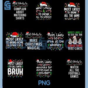 Most Likely To Make Christmas Magical PNG Bundle, Cute Holiday Lights Family Matching PNG Bundle