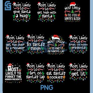 Most Likely to Eat Santas Cookies PNG Bundle, Christmas Matching Family Bundle PNG