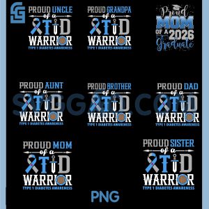 Proud Dad of a T1D Warrior PNG Bundle, Diabetes Awareness Ribbon Bundle PNG