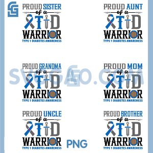 Proud Uncle of a T1D Warrior PNG Bundle, Diabetes Awareness Ribbon Bundle PNG