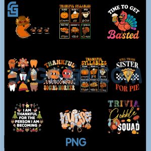 Stethoscope Nurse Coquette Bow PNG Bundle, Thanksgiving Pumpkin Turkey Bundle PNG
