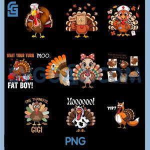 Thankful Turkey Funny PNG Bundle, Nurse Fall Thanksgiving Nursing Bundle PNG