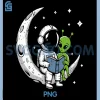 Astronaut Reading Book To Alien PNG, Moon Space Astronomy PNG