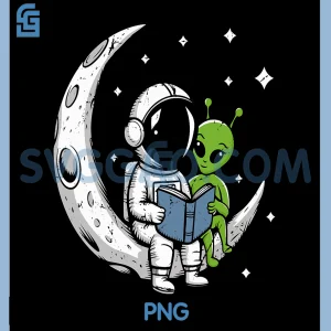 Astronaut Reading Book To Alien PNG, Moon Space Astronomy PNG