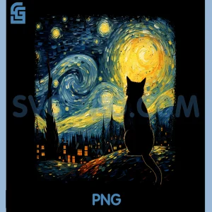 Cat Starry Night Van Gogh PNG, Cat Lover PNG