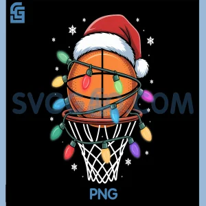 Christmas Basketball Santa Hat PNG, Xmas Light Basketball Lover PNG