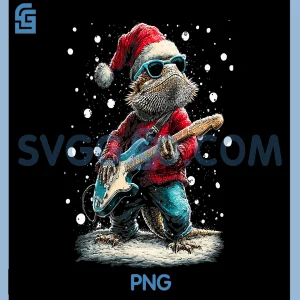 Christmas Bearded Dragon PNG, Playing Guitar PNG, Musician Animal PNG
