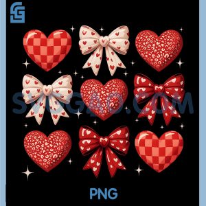 Coquette Bow Leopard PNG, Hearts Valentine PNG