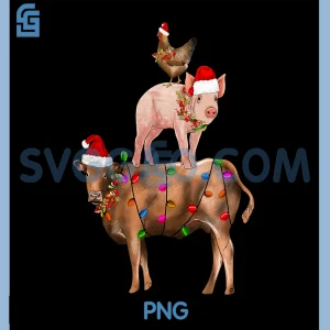 Country Farm Cow Pig Chicken PNG, Stacked Santa PNG, Christmas Lights PNG