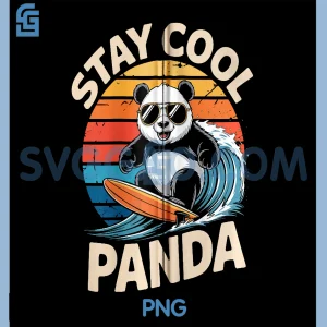 Cute Panda Bear Cool PNG, Surfing Panda Lover PNG, Retro Panda PNG