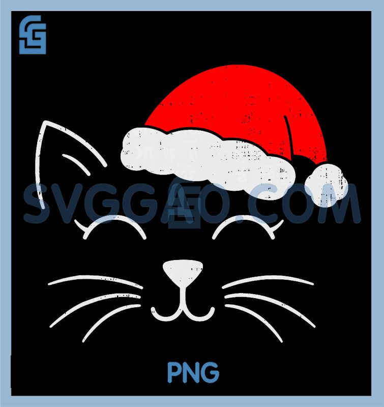 Cute Santa Cat Face PNG, Christmas Meow Kitty PNG, Pet Cat Lovers Xmas PNG