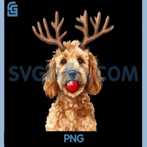 Doodle Dog Reindeer Red Nose PNG, Christmas Funny Pet PNG