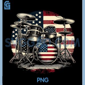 Drum Set USA Flag PNG, American Patriotic Drummer PNG