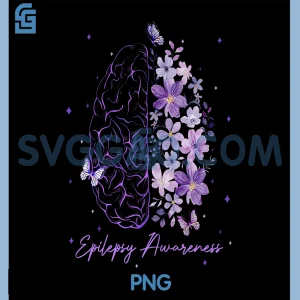 Epilepsy Awareness PNG, Purple Brain Flower Support Squad PNG