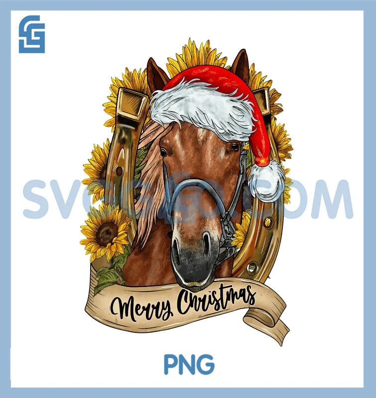 Farm Horse With Sunflowers And Santa Hat PNG, Merry Christmas PNG