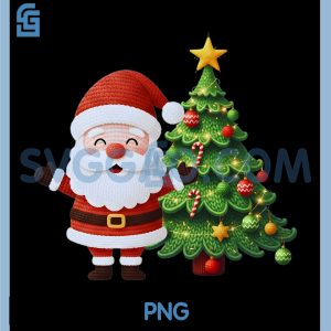 Faux Crochet Santa PNG, Claus and Christmas Tree PNG