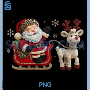 Faux Latch Hook Yarn Crochet Santa PNG, Vintage Christmas Santa PNG