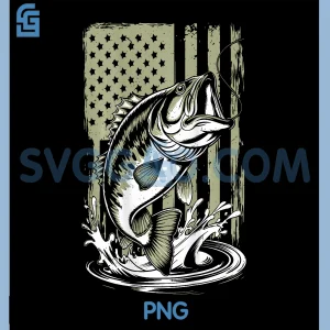 Fishing Camo Bass Fish PNG, American Flag Patriotic PNG