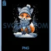 Fox Wearing Winter Hat & Scarf PNG, Snowy Christmas Scene PNG