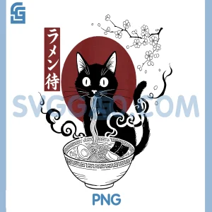 Cat Eating Ramen PNG, Vintage Japanese Noodles PNG