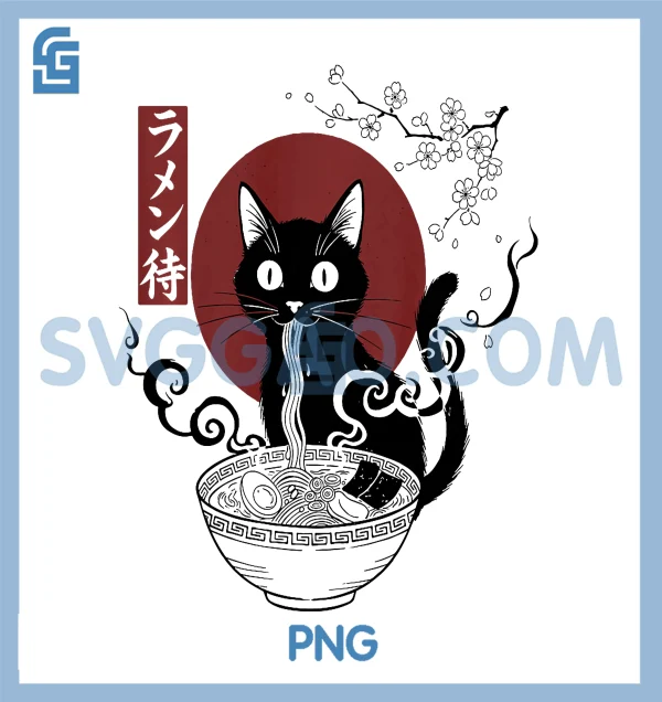 Cat Eating Ramen PNG, Vintage Japanese Noodles PNG – SVGGAO